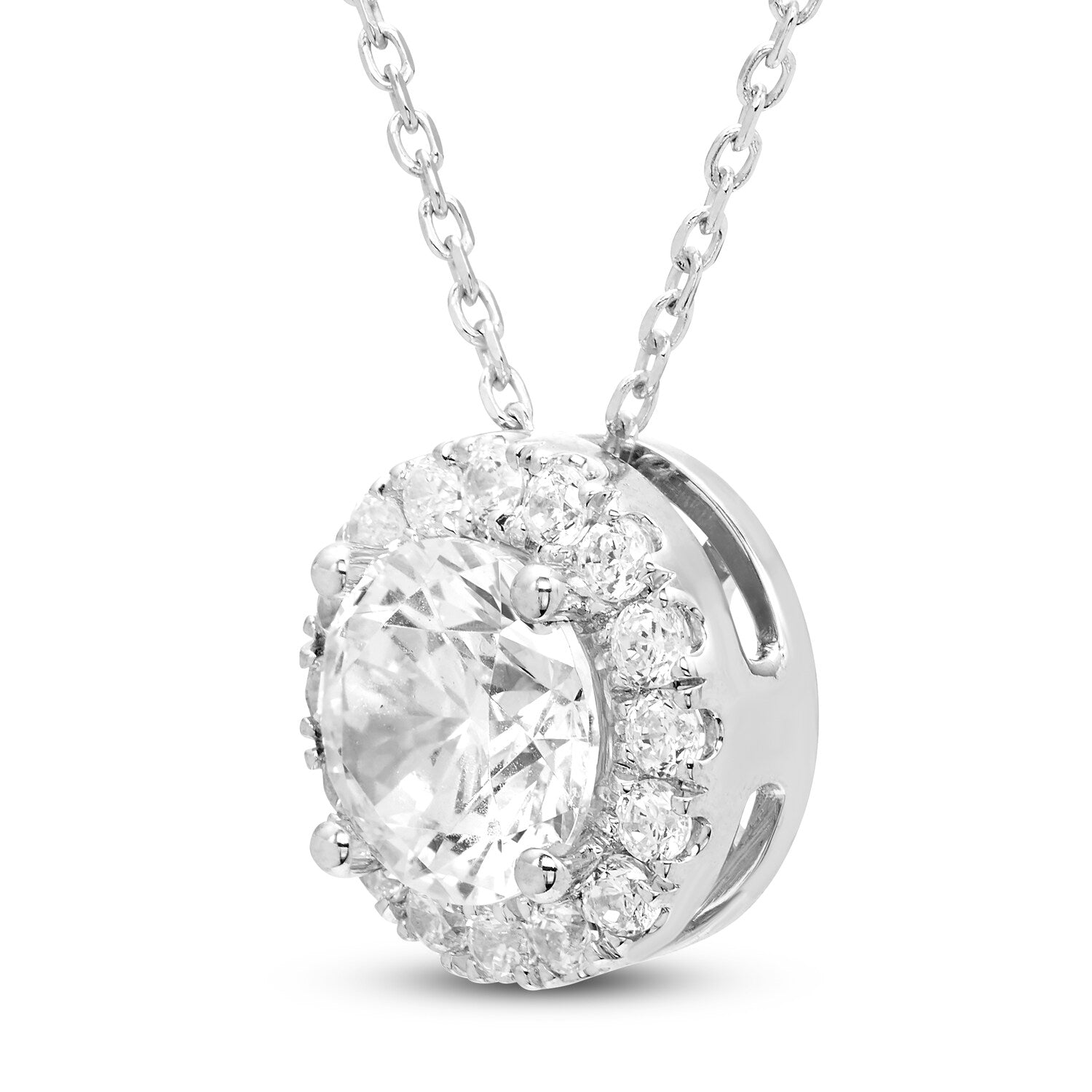 Lab Grown Diamond Necklace – 1.25 Carat Center Diamond Halo Pendant in 14kt White Gold