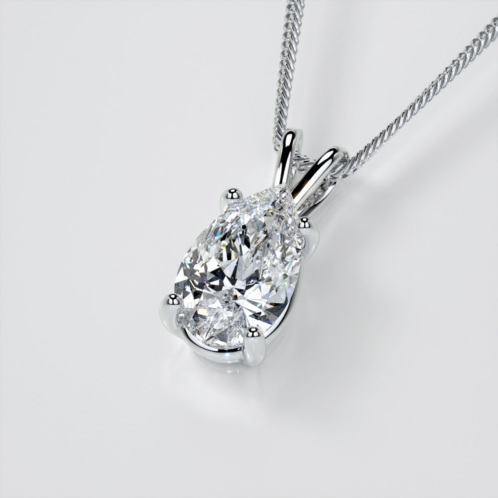 Lab-Grown Diamond Pendant – 2.00 CTW Pear Cut Diamond | 14K White Gold, AGI Certified