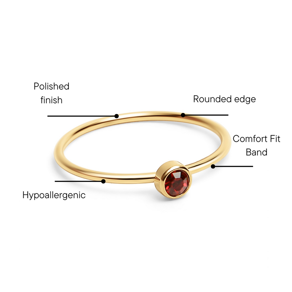 Birthstone Stacking Ring – 18K Gold PVD Stainless Steel | Hypoallergenic Daily Wear