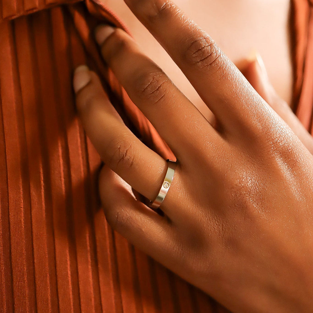 Birthstone Stacking Ring – 3mm Wide Band Stainless Steel Engraved Jewelry