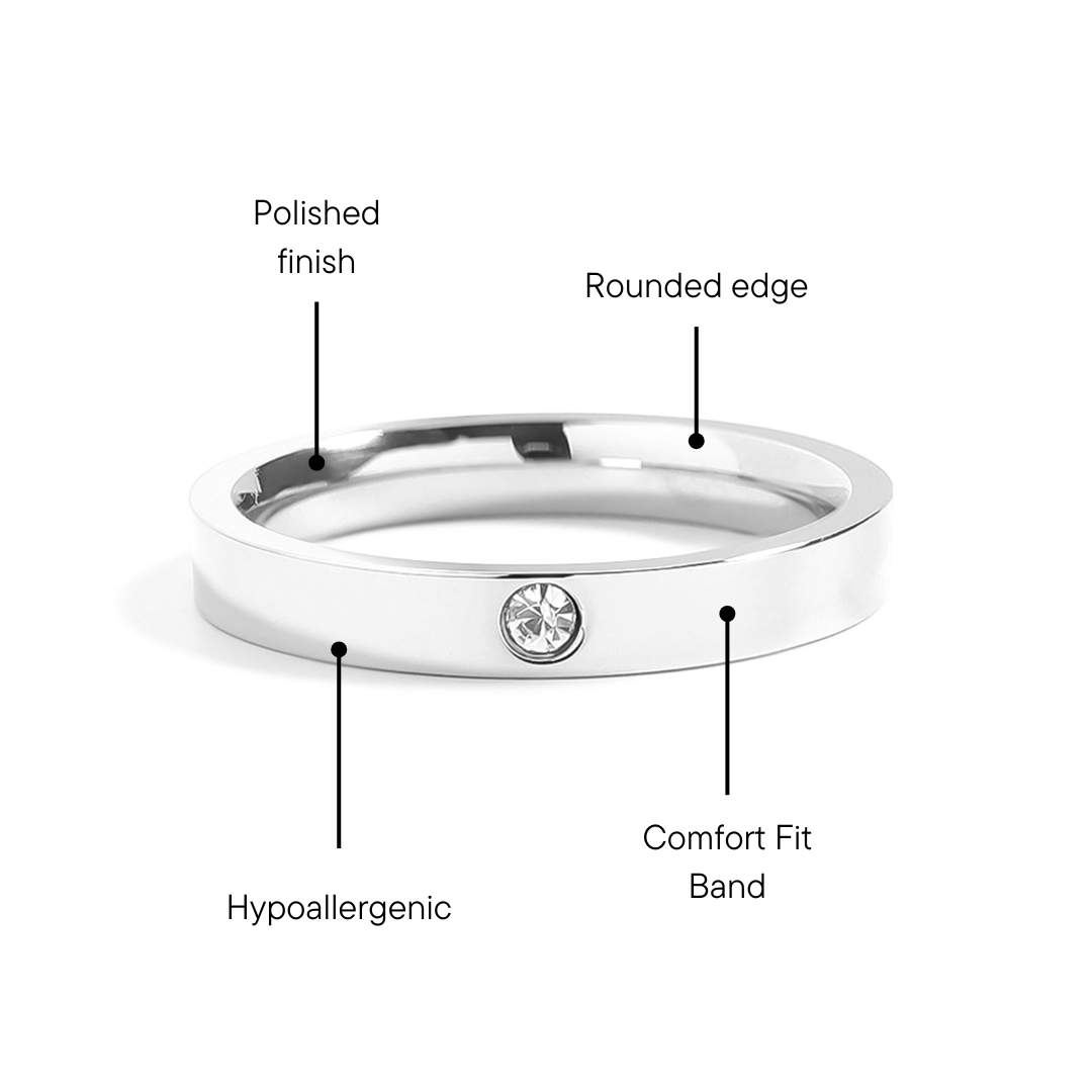 Birthstone Stacking Ring – 3mm Wide Band Stainless Steel Engraved Jewelry