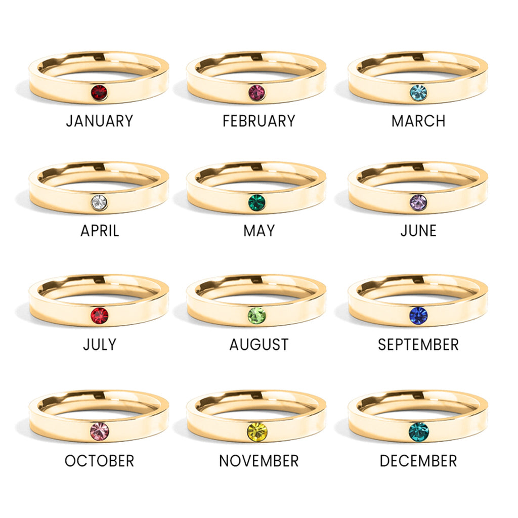 Birthstone Stacking Ring – 18K Gold PVD Stainless Steel Engraved Personalized Band
