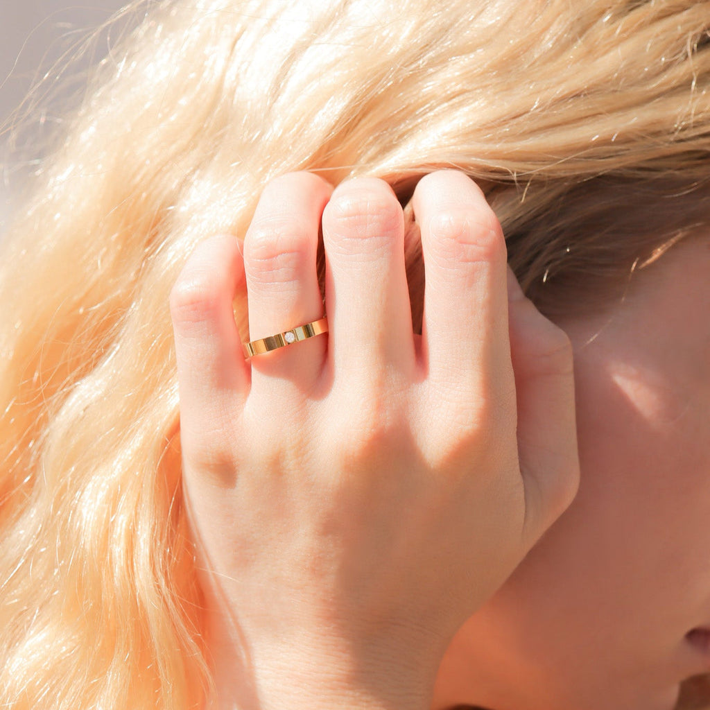 Birthstone Stacking Ring – 18K Gold PVD Stainless Steel Engraved Personalized Band