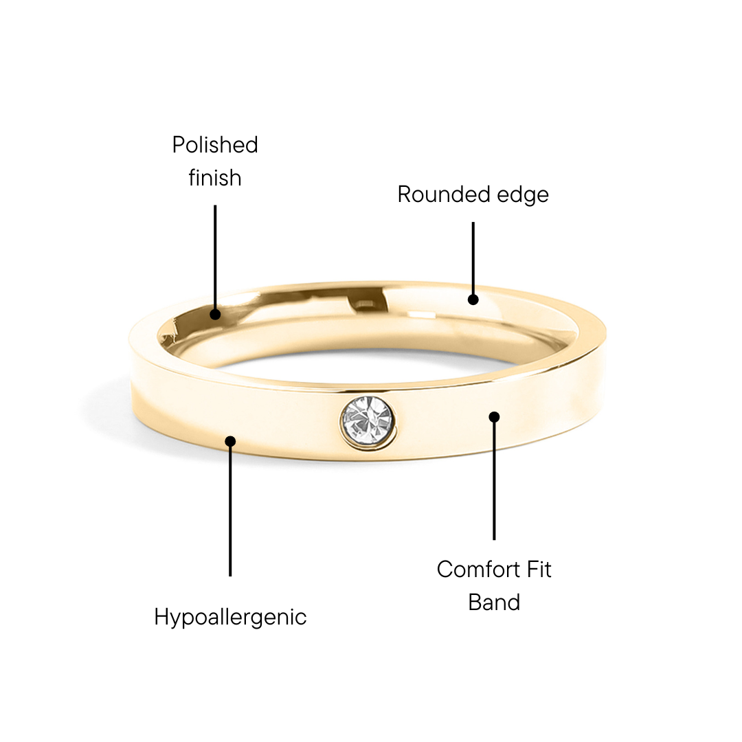 Birthstone Stacking Ring – 18K Gold PVD Stainless Steel Engraved Personalized Band