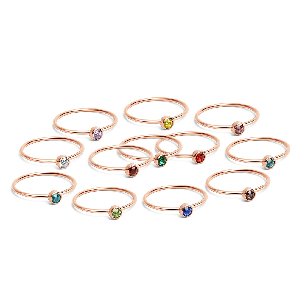 Rose Gold Stacking Ring – 18k PVD Coated Stainless Steel Birthstone Band
