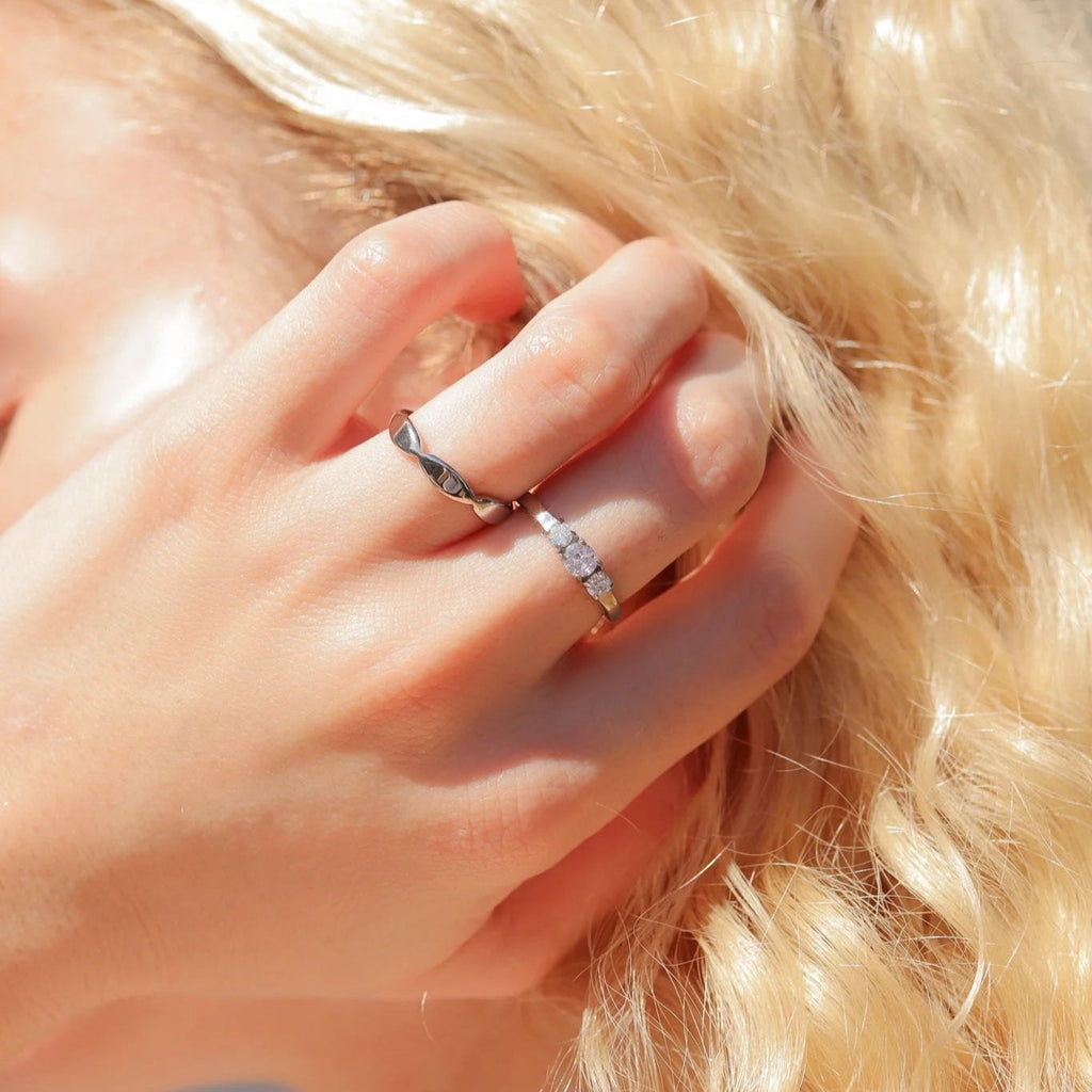 Birthstone Ring - Stainless Steel Band with CZ Accent for Women, Durable 316L