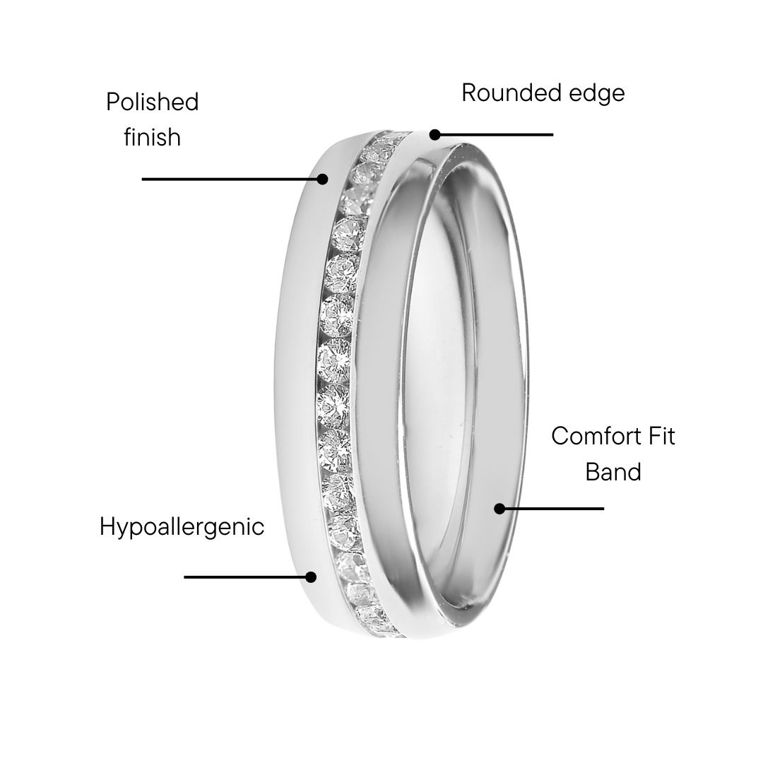 Stainless Steel CZ Ring – Durable 316L Surgical Steel Band With Channel Set CZ