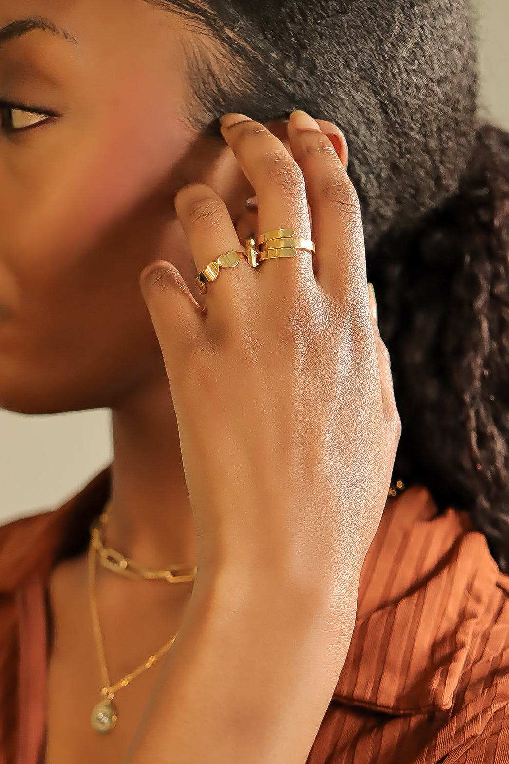 Engraved Heart Ring - 18K Gold PVD Stainless Steel Three Heart Design, Comfort Fit Band