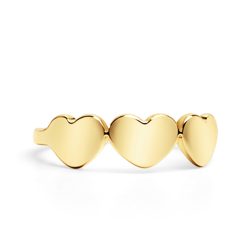 Engraved Heart Ring - 18K Gold PVD Stainless Steel Three Heart Design, Comfort Fit Band