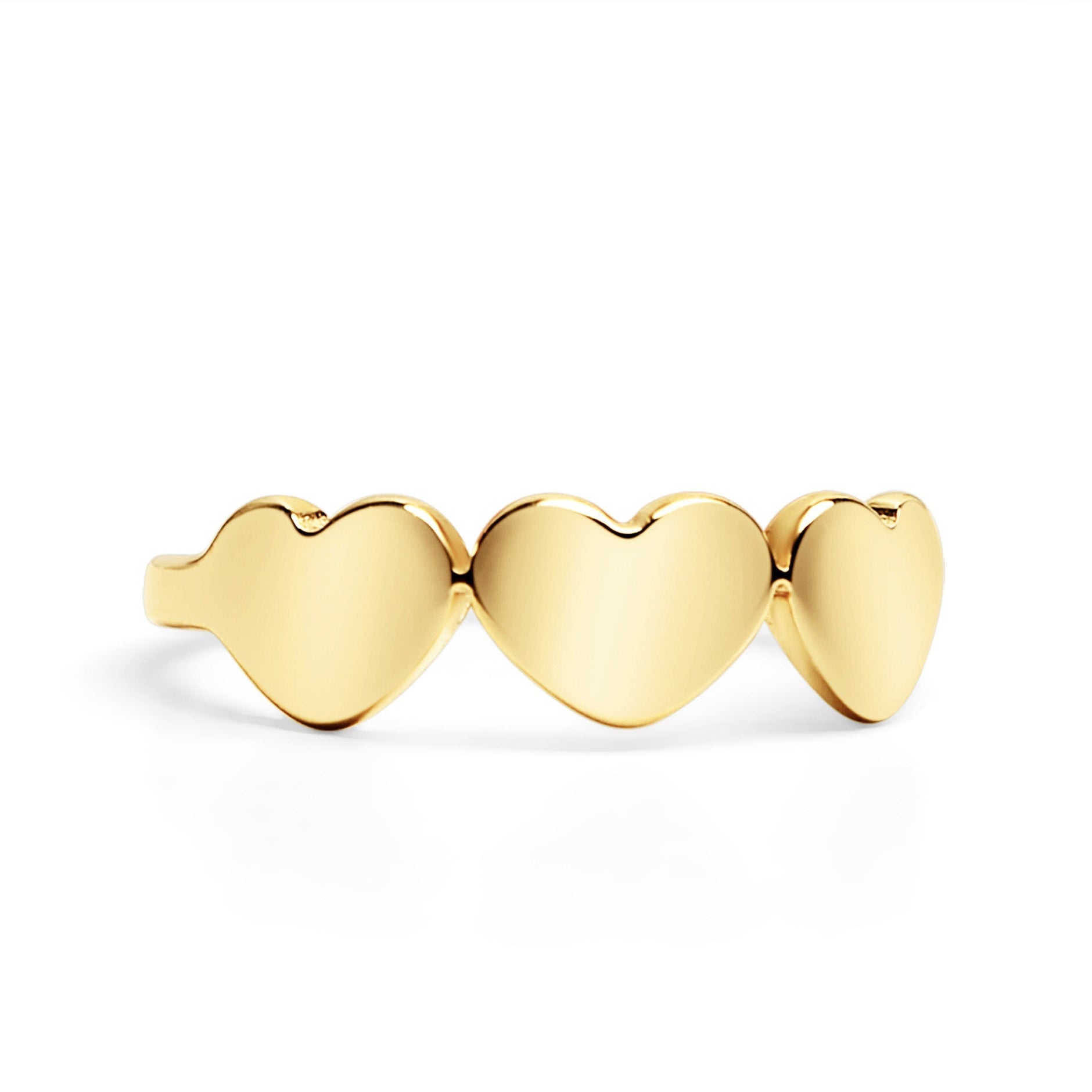 Engraved Heart Ring - 18K Gold PVD Stainless Steel Three Heart Design, Comfort Fit Band