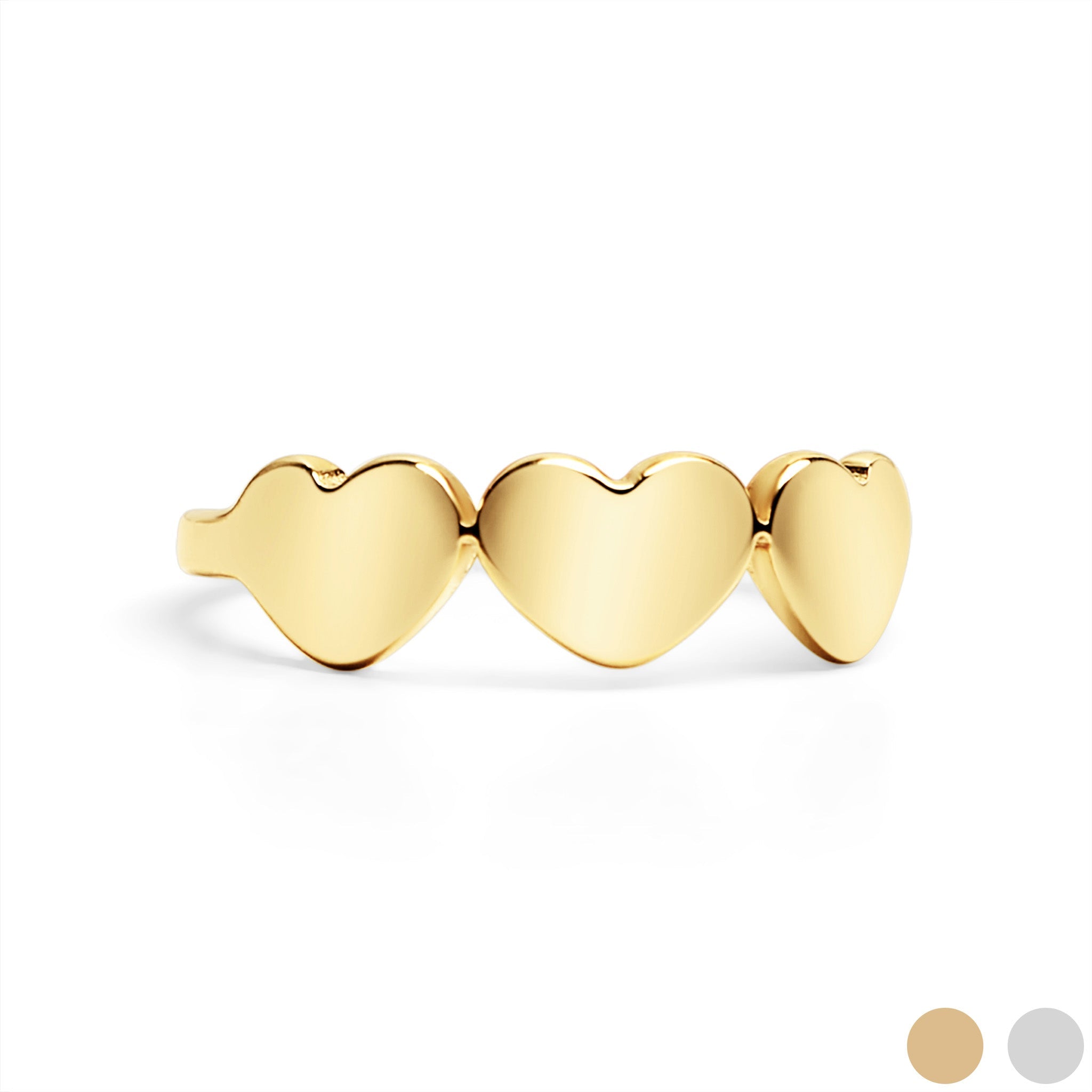 Engraved Heart Ring - 18K Gold Stainless Steel | Three Heart Design Comfort Fit Band