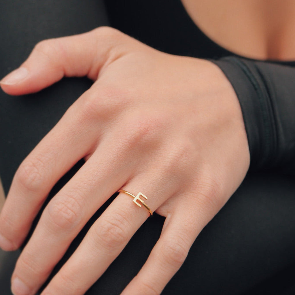 Initial Stacking Rings – Slim 18K Gold PVD Stainless Steel Band Jewelry
