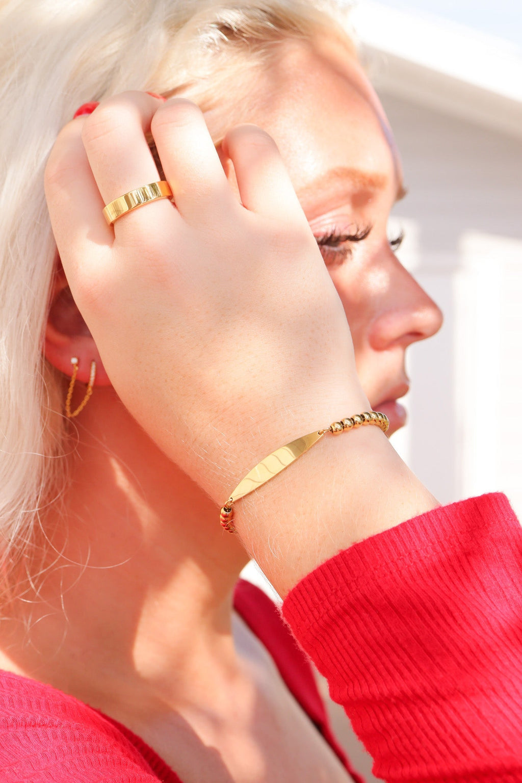 Adjustable Gold Bar Bracelet – Engraved Curved Beaded Stainless Steel Jewelry - Bracelets | Sunflower Soul Boutique