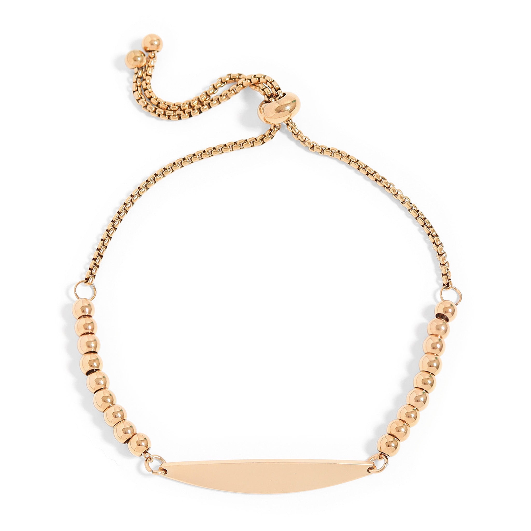 Adjustable Gold Bar Bracelet – Engraved Curved Beaded Stainless Steel Jewelry - Bracelets | Sunflower Soul Boutique