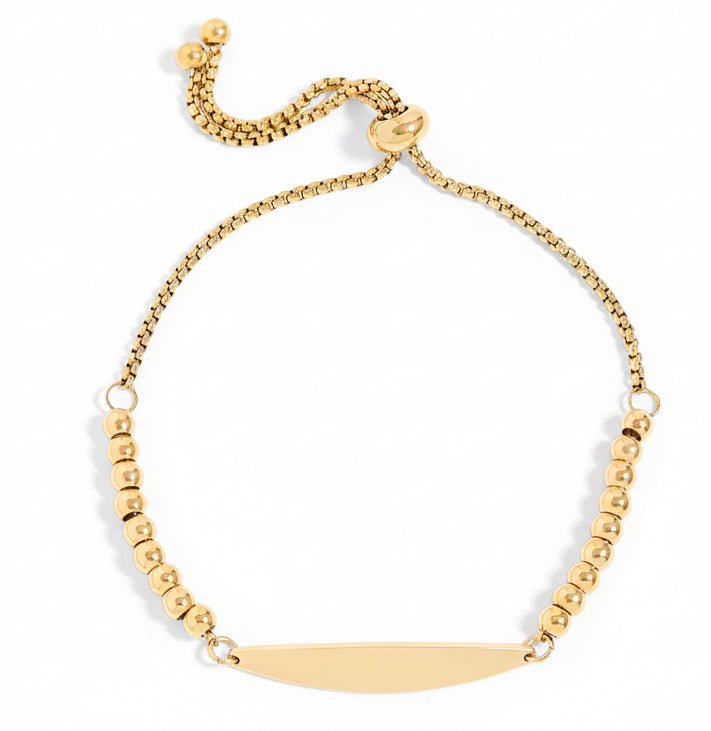 Adjustable Gold Bar Bracelet – Engraved Curved Beaded Stainless Steel Jewelry - Bracelets | Sunflower Soul Boutique