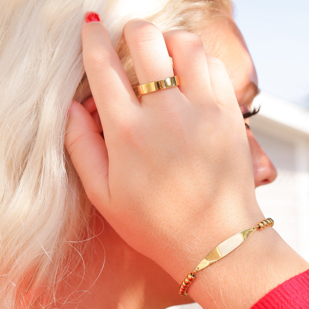Adjustable Gold Bar Bracelet – Engraved Curved Beaded Stainless Steel Jewelry - Bracelets | Sunflower Soul Boutique