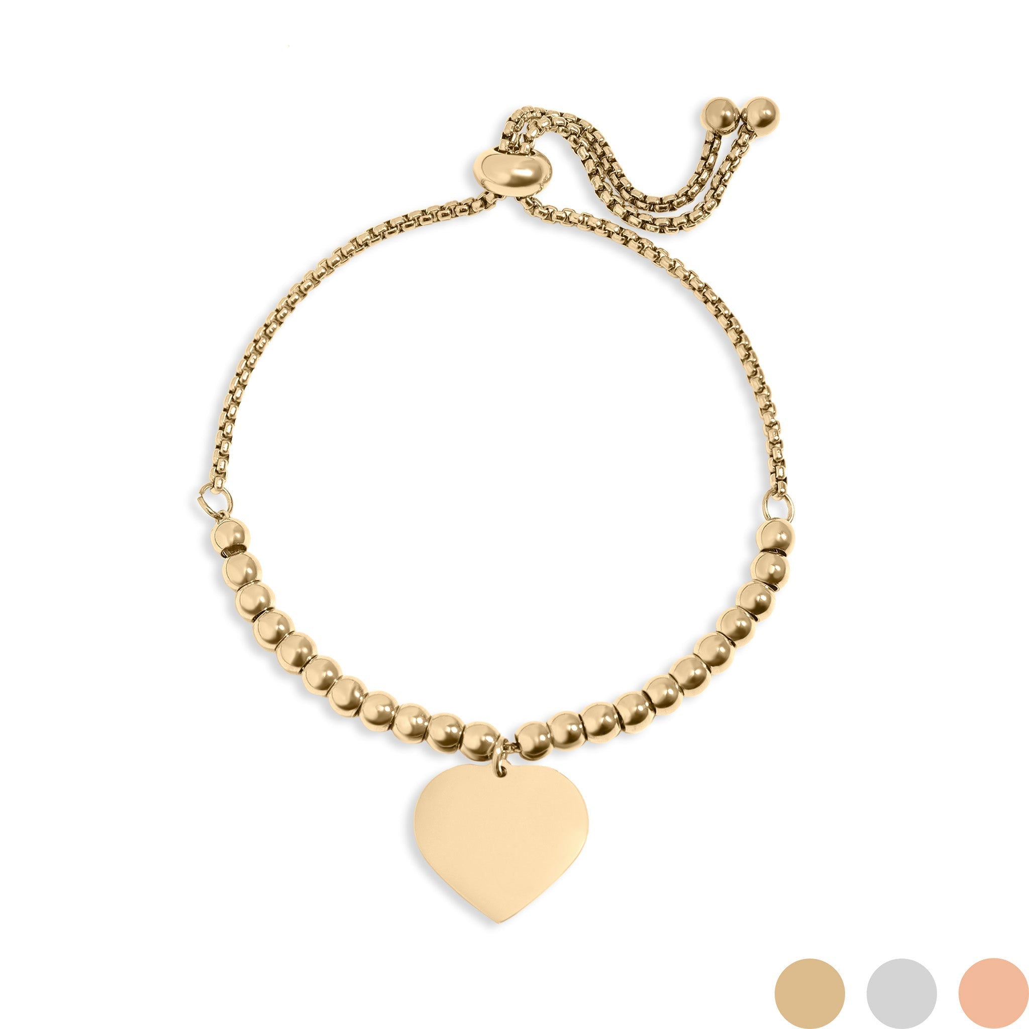Adjustable Gold Bracelet – Heart Beaded Design with Sliding Clasp | 18K Gold PVD Finish - Bracelets | Sunflower Soul Boutique