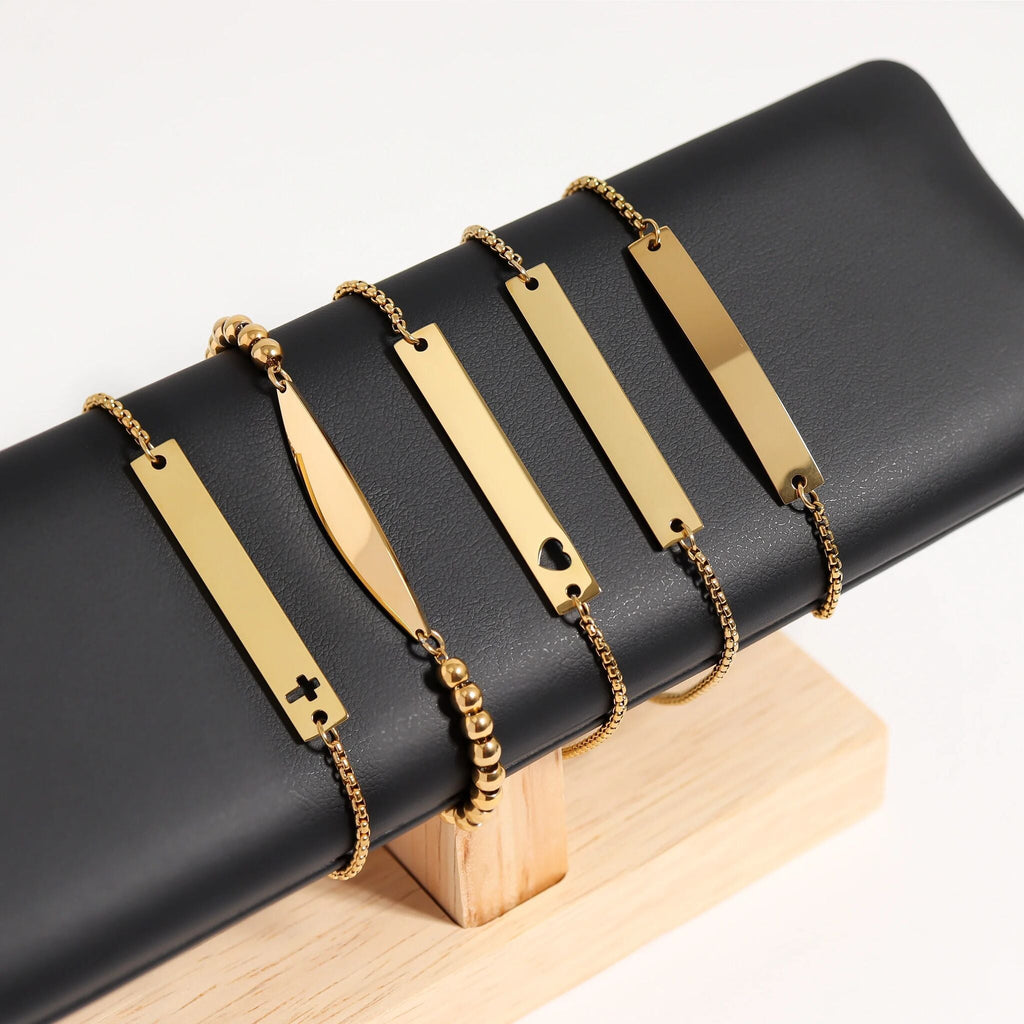 Gold Adjustable Bar Bracelet – 18K Gold PVD Stainless Steel Flat Adjustable Band