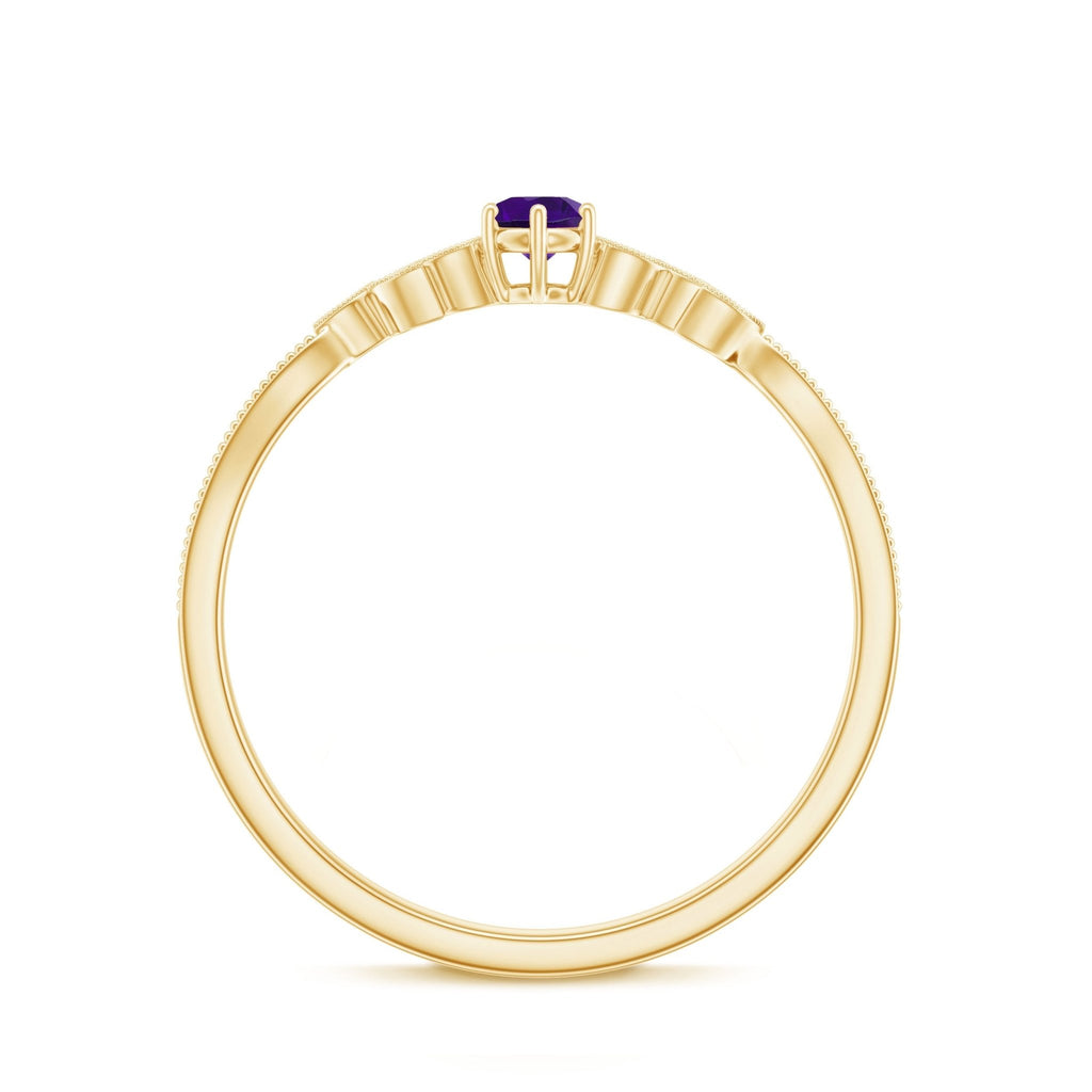 Amethyst and Diamond Leaf Promise Ring with Beaded Detailing