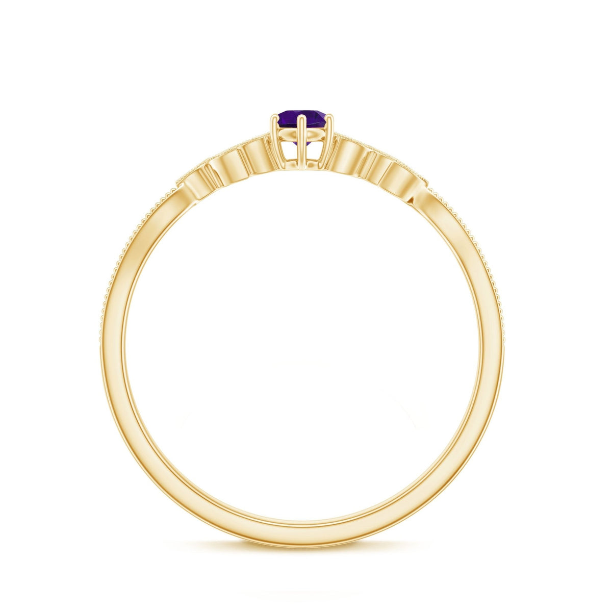 Amethyst and Diamond Leaf Promise Ring with Beaded Detailing