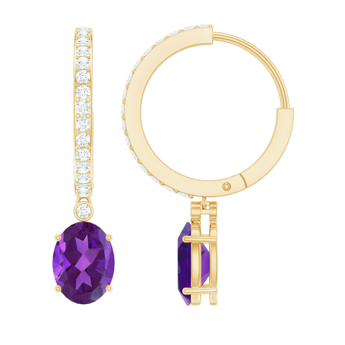 Amethyst Diamond Earrings – Oval Amethyst Hoop Dangle With Sparkling Diamonds
