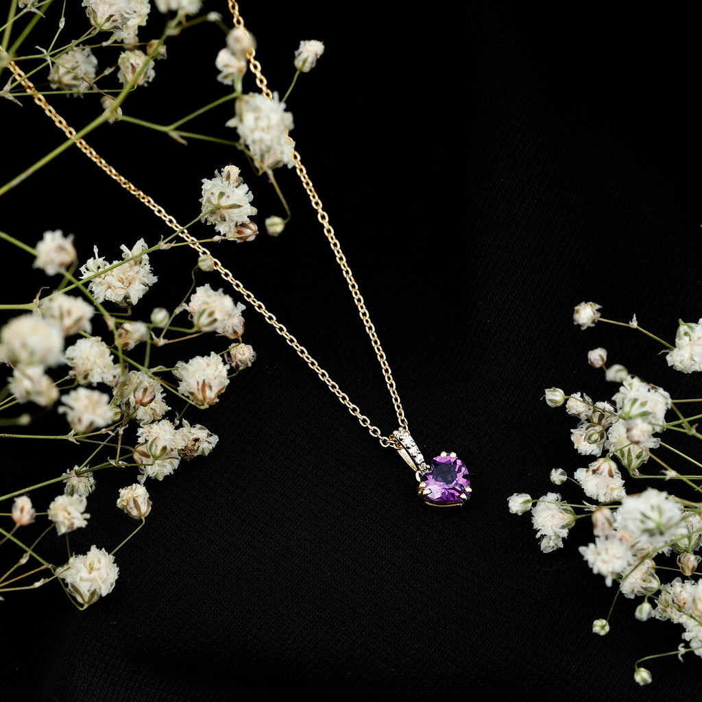 Amethyst Heart Necklace – Solitaire Amethyst Jewelry With Diamond Studded Bail