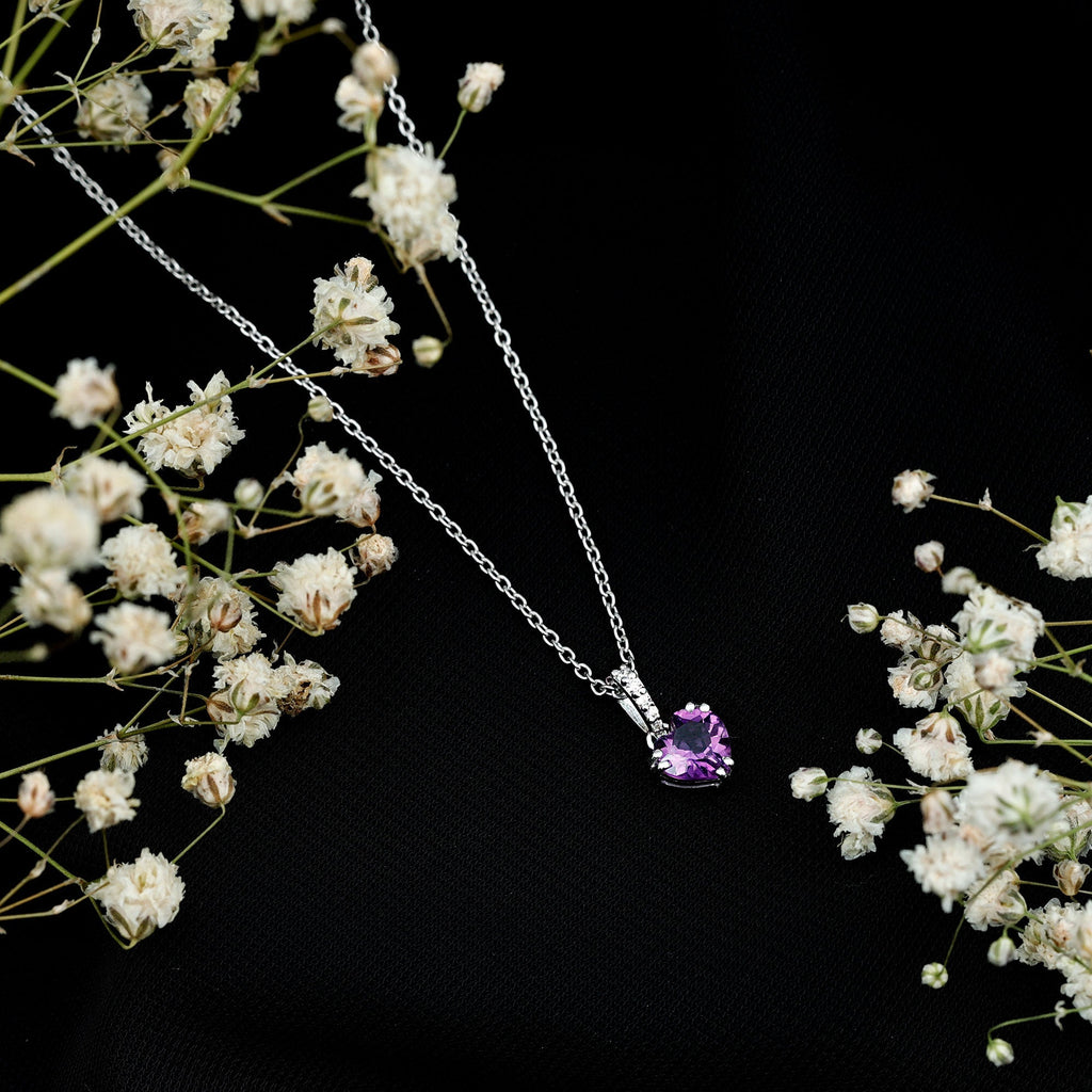 Amethyst Heart Necklace – Solitaire Amethyst Jewelry With Diamond Studded Bail