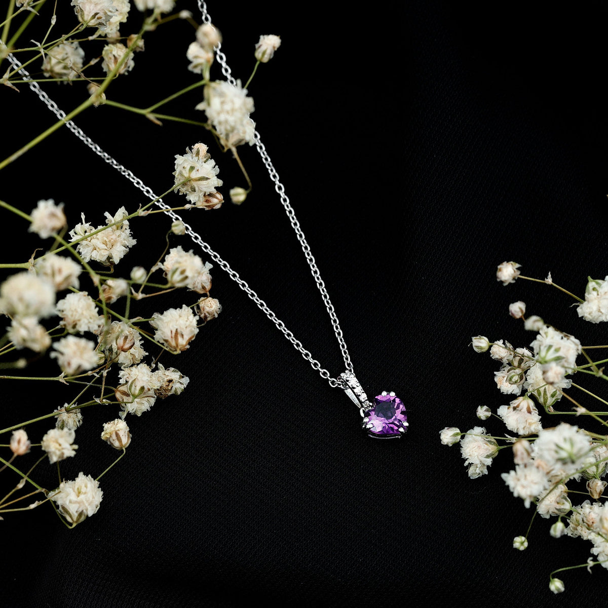 Amethyst Heart Necklace – Solitaire Amethyst Jewelry With Diamond Studded Bail
