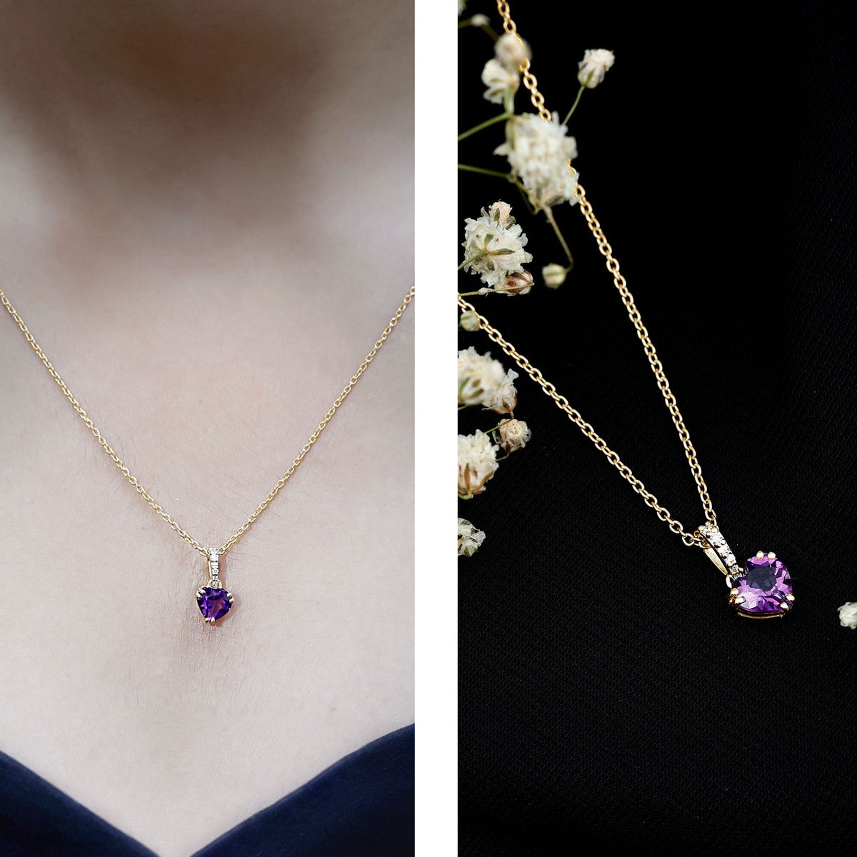 Amethyst Heart Necklace – Solitaire Amethyst Jewelry With Diamond Studded Bail