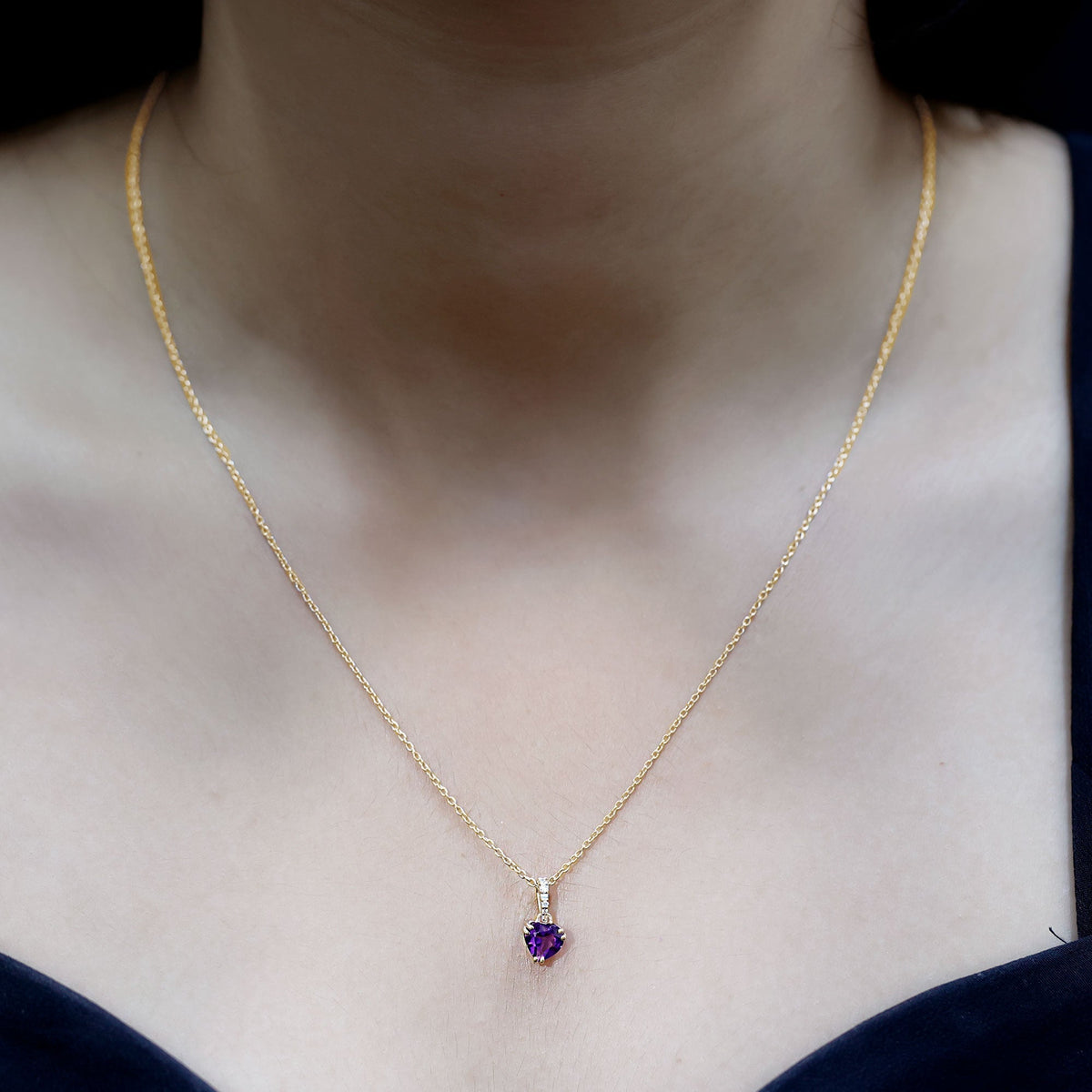 Amethyst Heart Necklace – Solitaire Amethyst Jewelry With Diamond Studded Bail