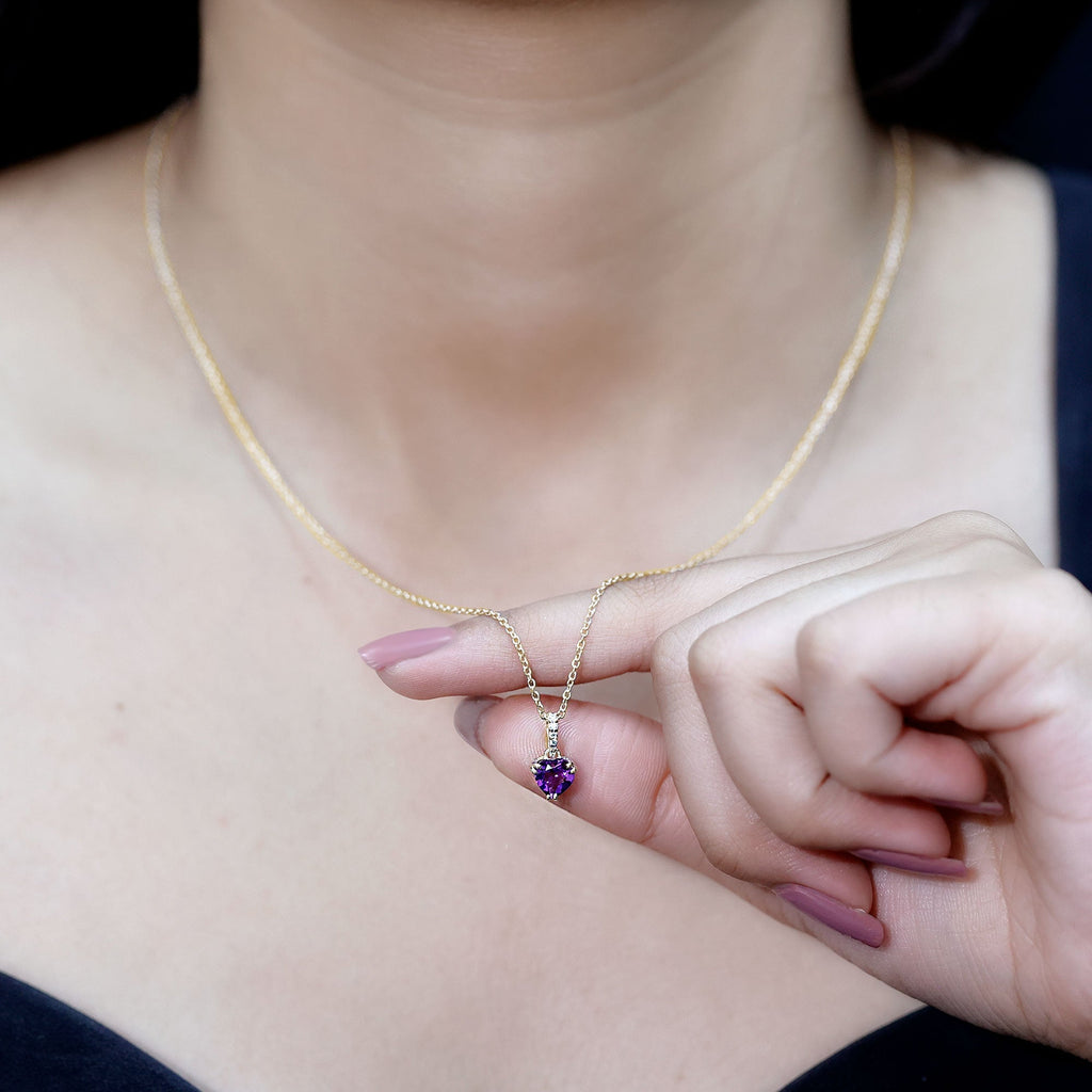 Amethyst Heart Necklace – Solitaire Amethyst Jewelry With Diamond Studded Bail