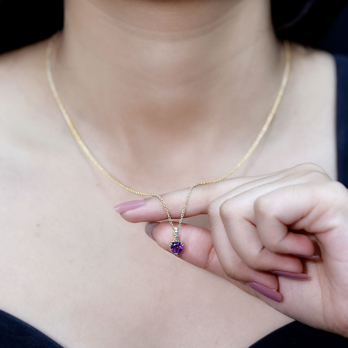 Amethyst Heart Necklace – Solitaire Amethyst Jewelry With Diamond Studded Bail