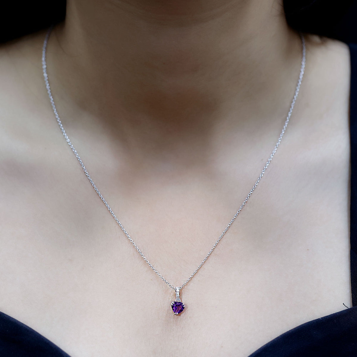 Amethyst Heart Necklace – Solitaire Amethyst Jewelry With Diamond Studded Bail