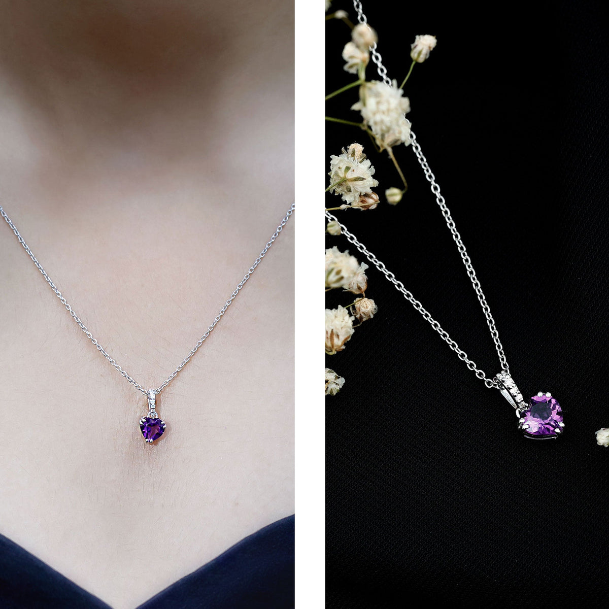 Amethyst Heart Necklace – Solitaire Amethyst Jewelry With Diamond Studded Bail