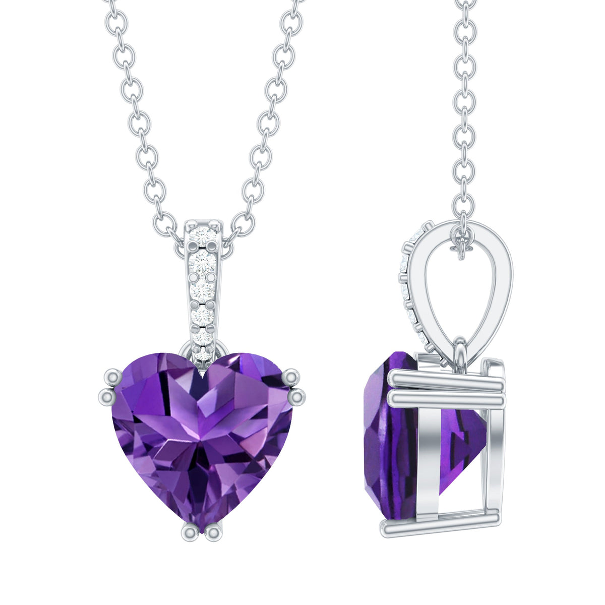 Amethyst Heart Necklace – Solitaire Amethyst Jewelry With Diamond Studded Bail