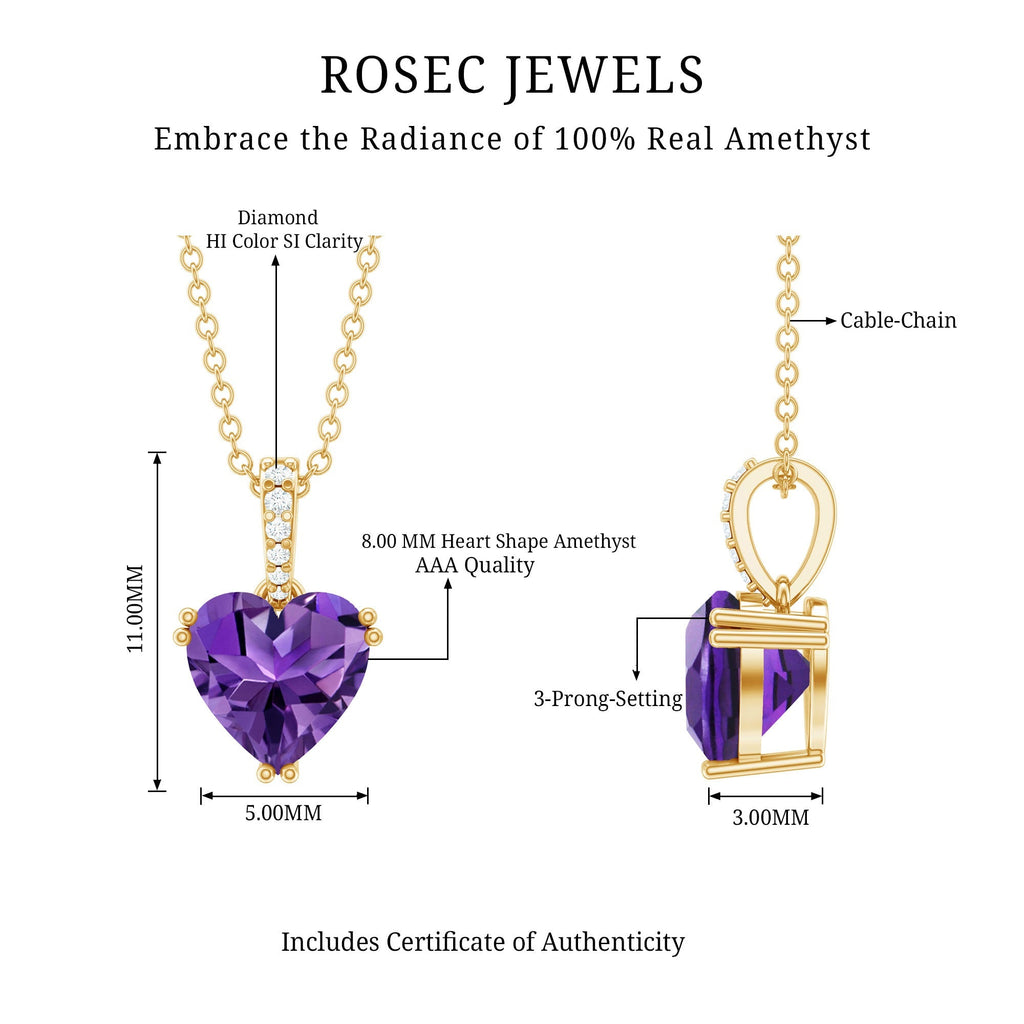 Amethyst Heart Necklace – Solitaire Amethyst Jewelry With Diamond Studded Bail