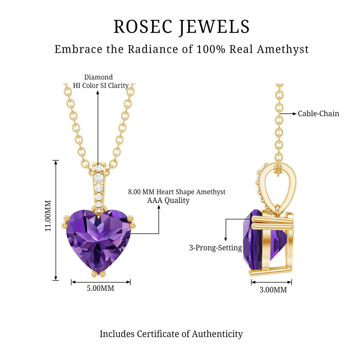 Amethyst Heart Necklace – Solitaire Amethyst Jewelry With Diamond Studded Bail