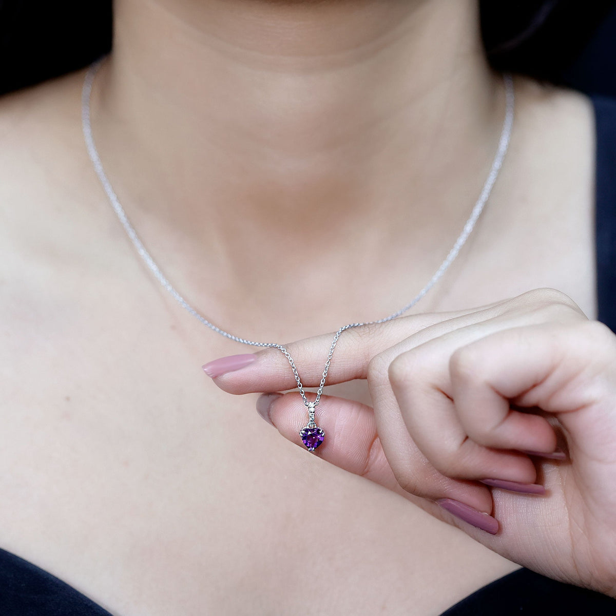 Amethyst Heart Necklace – Solitaire Amethyst Jewelry With Diamond Studded Bail