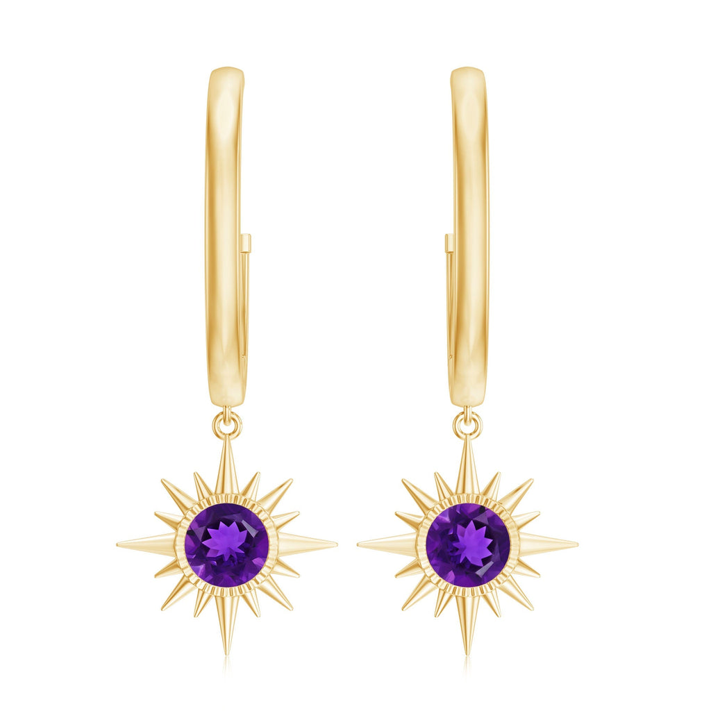 Amethyst Hoop Earrings – Sunburst Drop Design with AAA Quality Gemstones