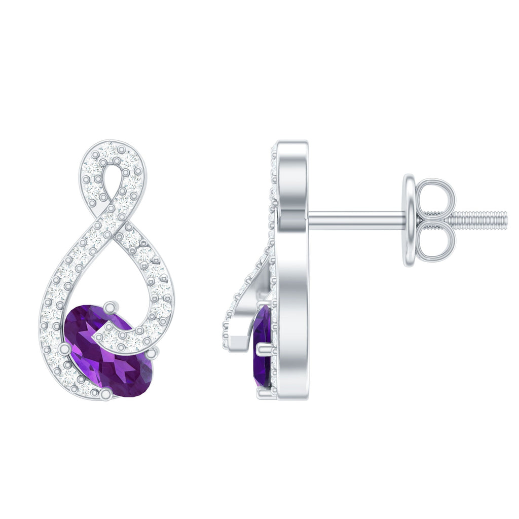 Amethyst Infinity Earrings – Oval Amethyst Studs with HI-SI Diamonds | Prong Setting