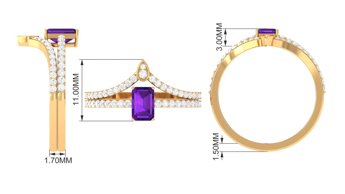 Amethyst Wedding Ring Set – 1.4 Carat Emerald Cut Solitaire Engagement Ring
