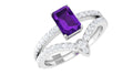 Amethyst Wedding Ring Set – 1.4 Carat Emerald Cut Solitaire Engagement Ring