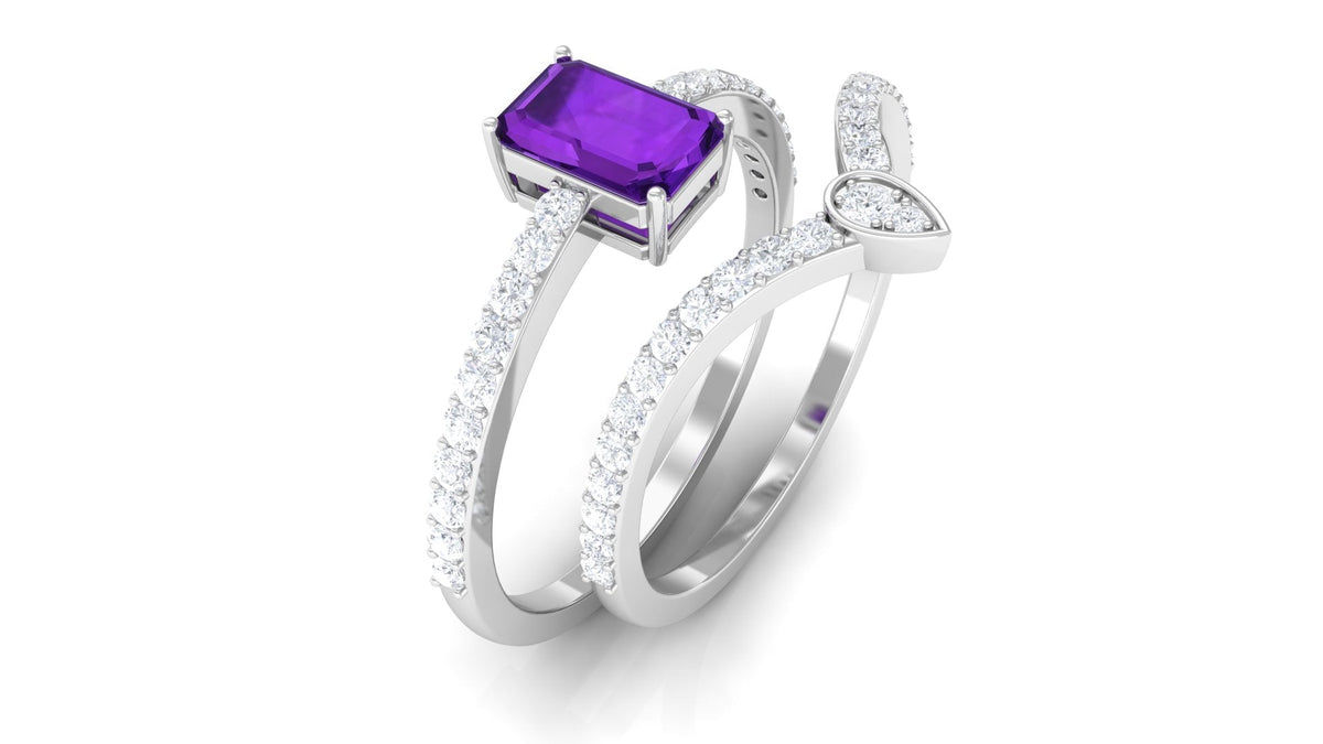 Amethyst Wedding Ring Set – 1.4 Carat Emerald Cut Solitaire Engagement Ring