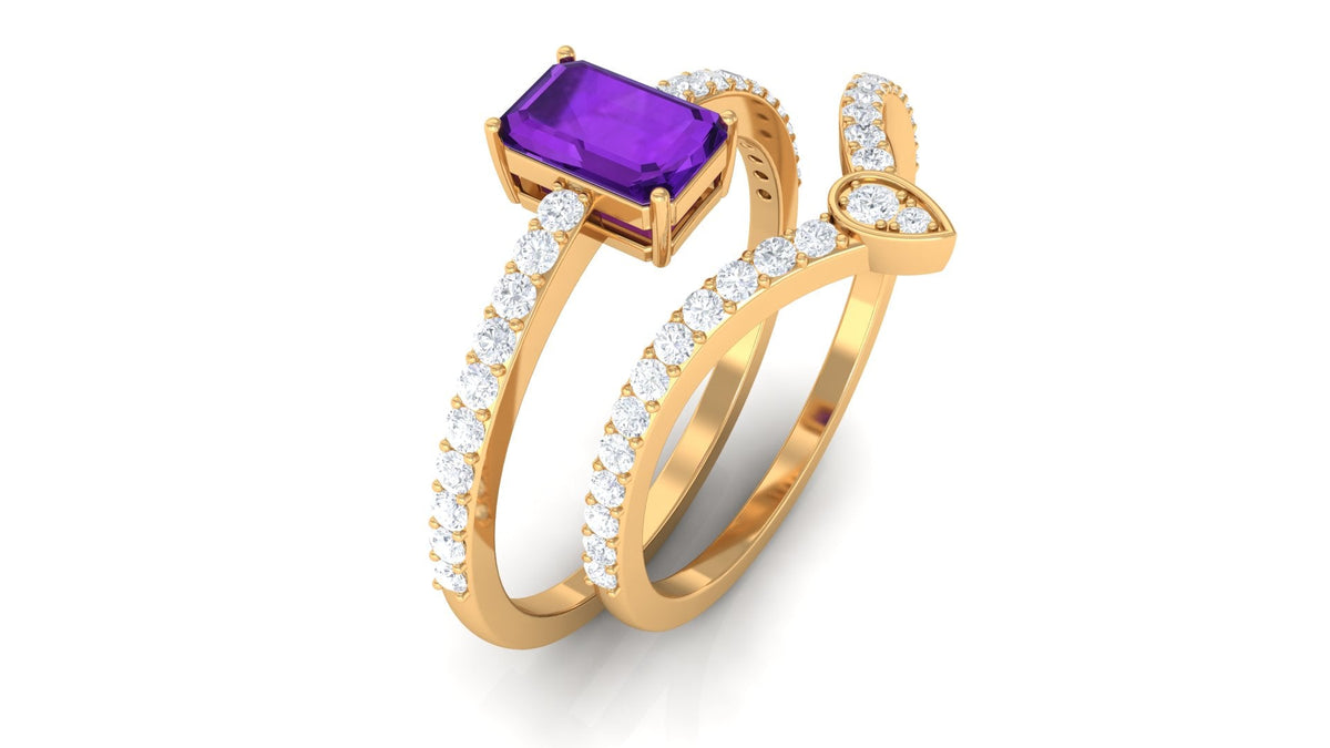 Amethyst Wedding Ring Set – 1.4 Carat Emerald Cut Solitaire Engagement Ring