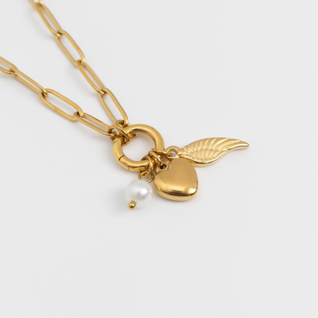Angel Wing Necklace – Gold Charm Paperclip Holder | Stainless Steel Gift Set - Charm Necklace | Sunflower Soul Boutique
