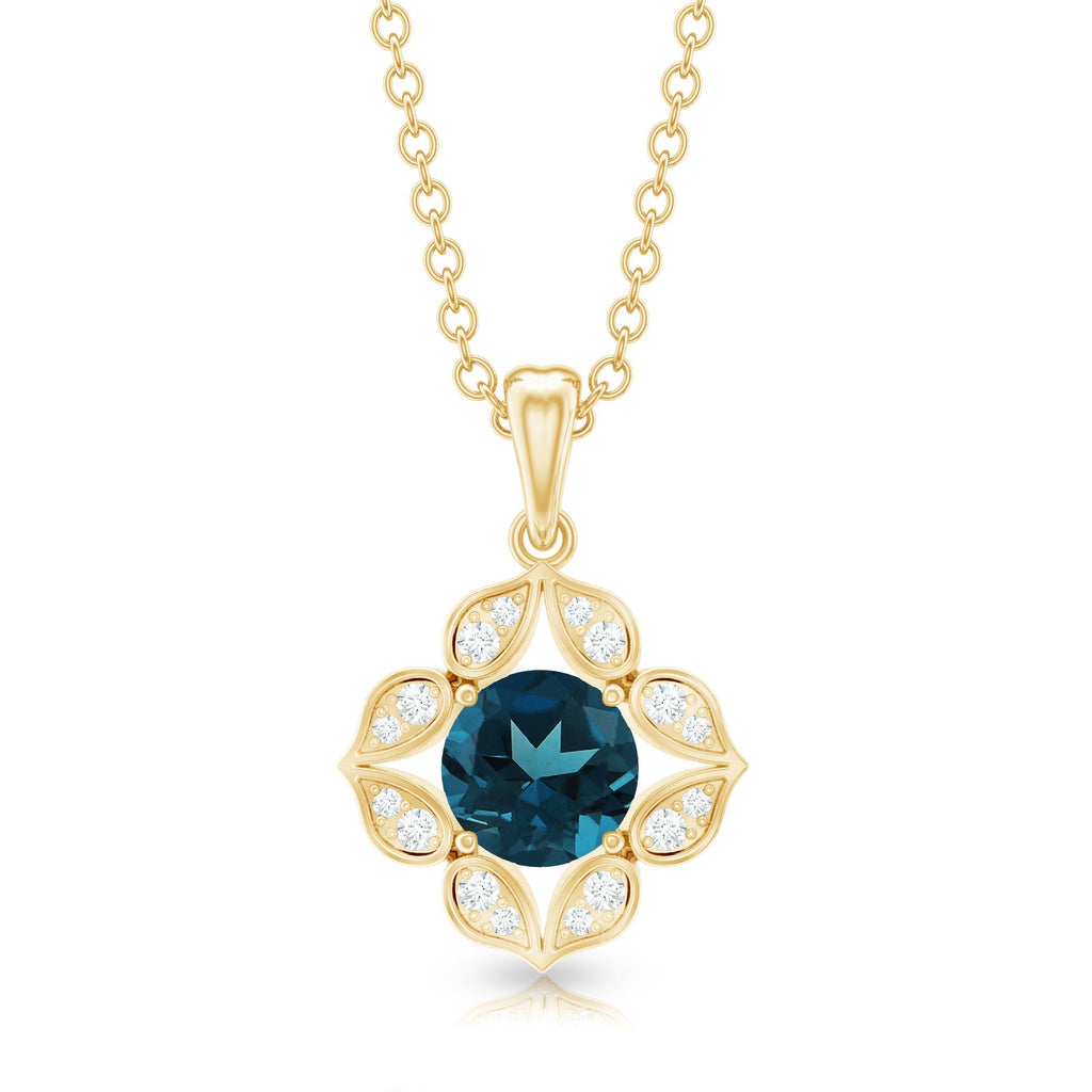Antique Style London Blue Topaz and Diamond Flower Pendant