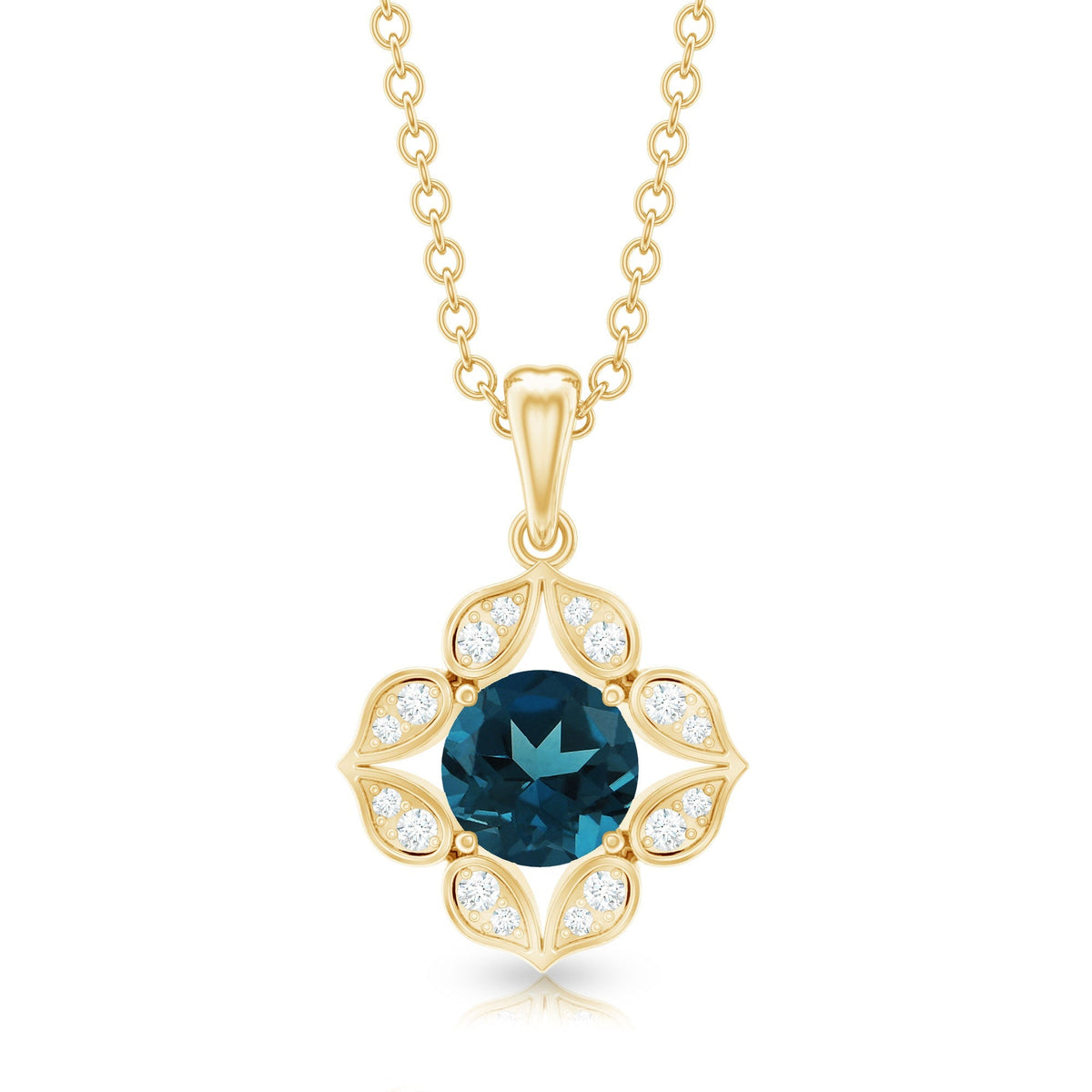 Antique Style London Blue Topaz and Diamond Flower Pendant