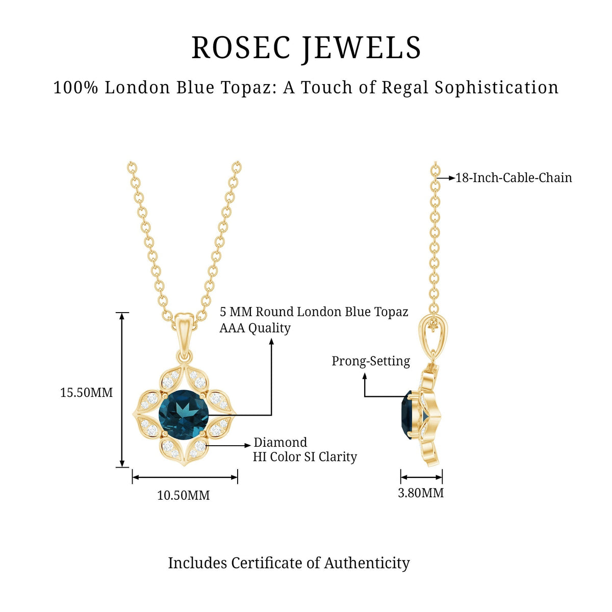 Antique Style London Blue Topaz and Diamond Flower Pendant