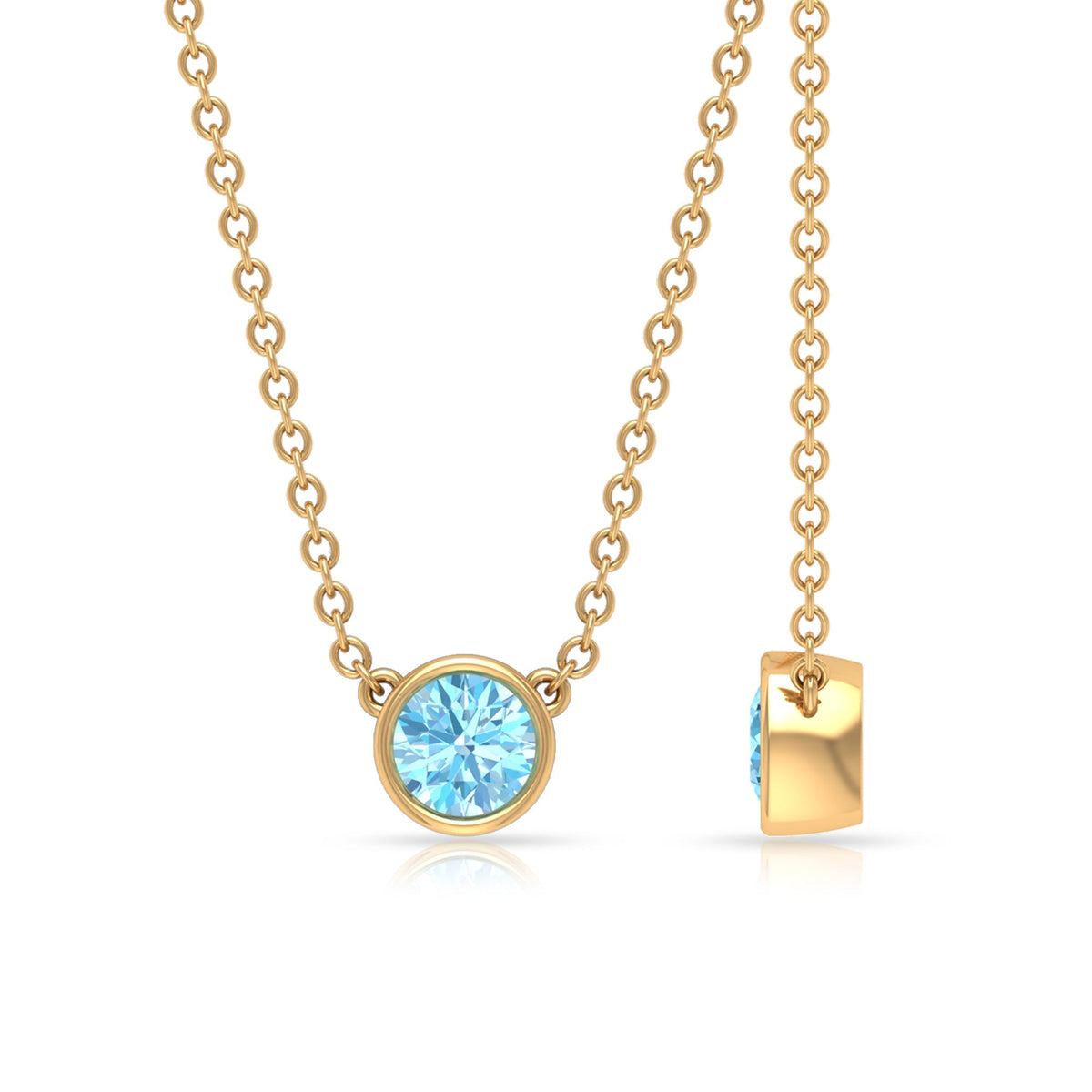 Aquamarine Birthstone Necklace – Minimalist Solitaire Pendant With Bezel Set Gemstone