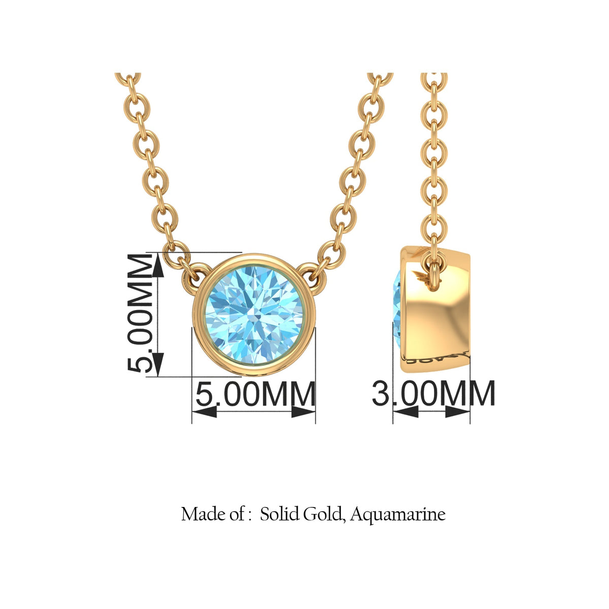 Aquamarine Birthstone Necklace – Minimalist Solitaire Pendant With Bezel Set Gemstone